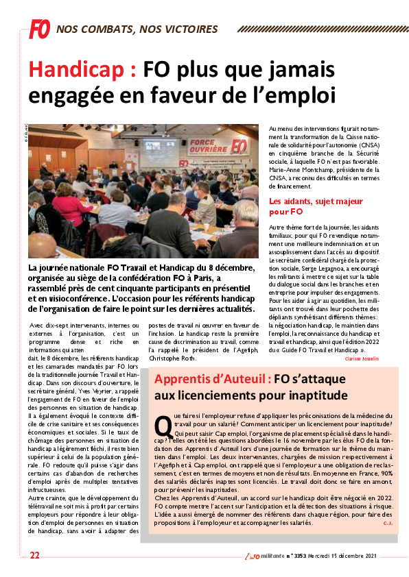 Article InFOmilitante du 15 décembre 2021
